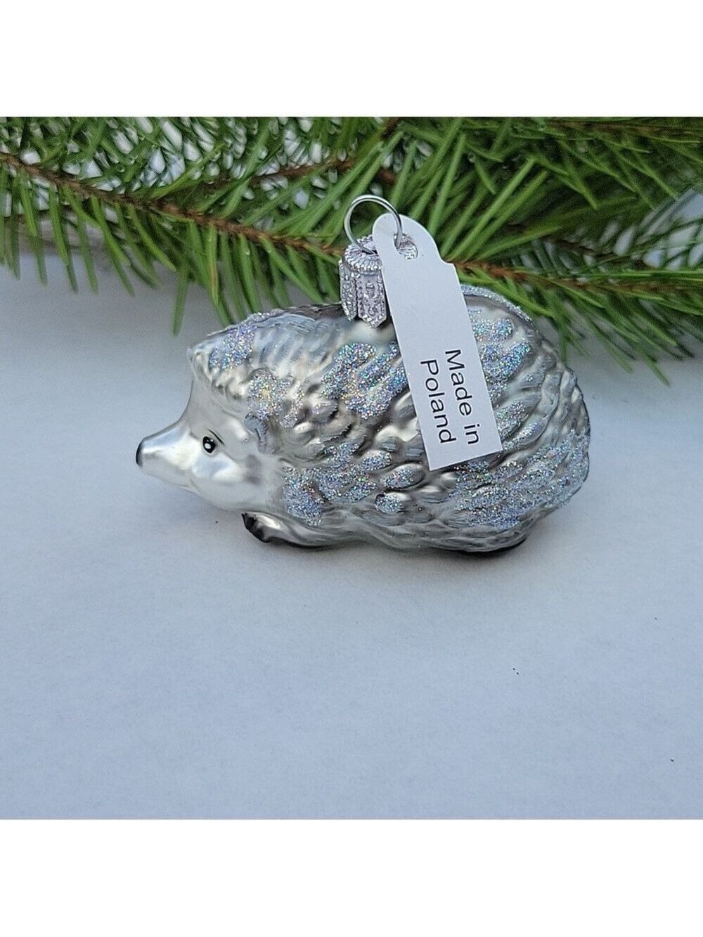 Silver Hedgehog Glittered Ornament - Made In Poland